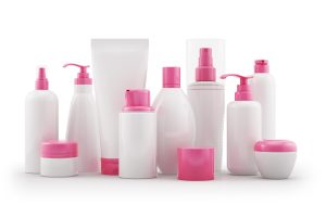 Cosmetics products set on white