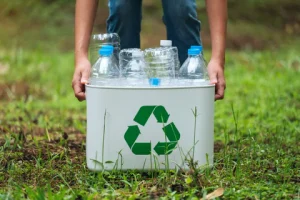 people recycling plastic bottles and choosing sustainable products