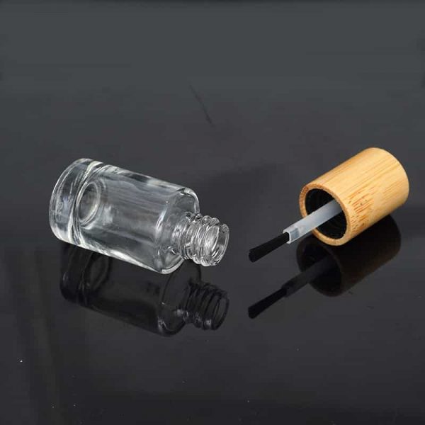 Custom High End Cosmetic Bag Nail Polish Empty Bottle Nail 5ml Nail Polish Glass Bottle With Solid Wood Lid Bamboo Wood Cover
