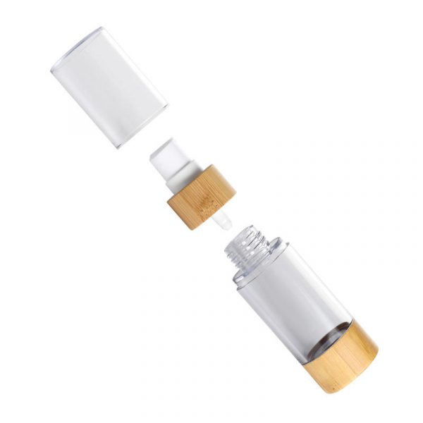 High grade cosmetic packaging natural bamboo wood lotion pp spray 15ml-100ml nozzle vacuum bottle