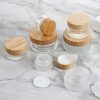 15ml-200ml frosted glass bottle with bamboo lid cosmetic bottle wood grain lid transparent pure bamboo rotary lid