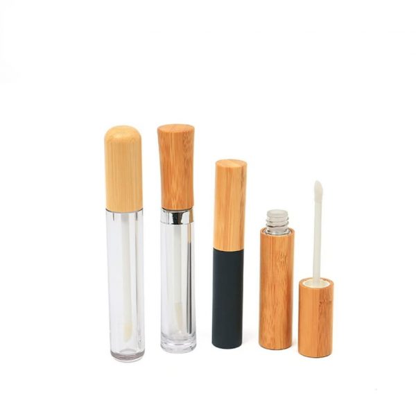 Lip gloss mascara plastic container with bamboo and wood cap