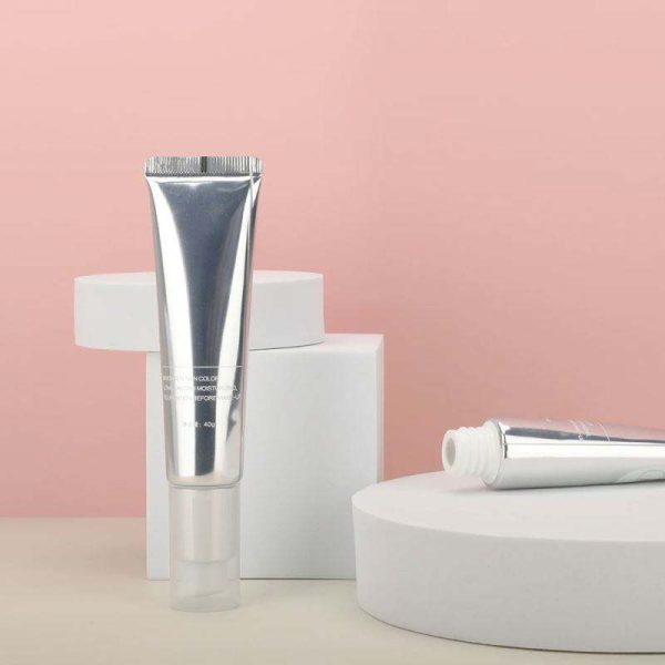 Popular Silvery Thin Squeeze Luxury Press Pump Aluminum Cosmetic Packag