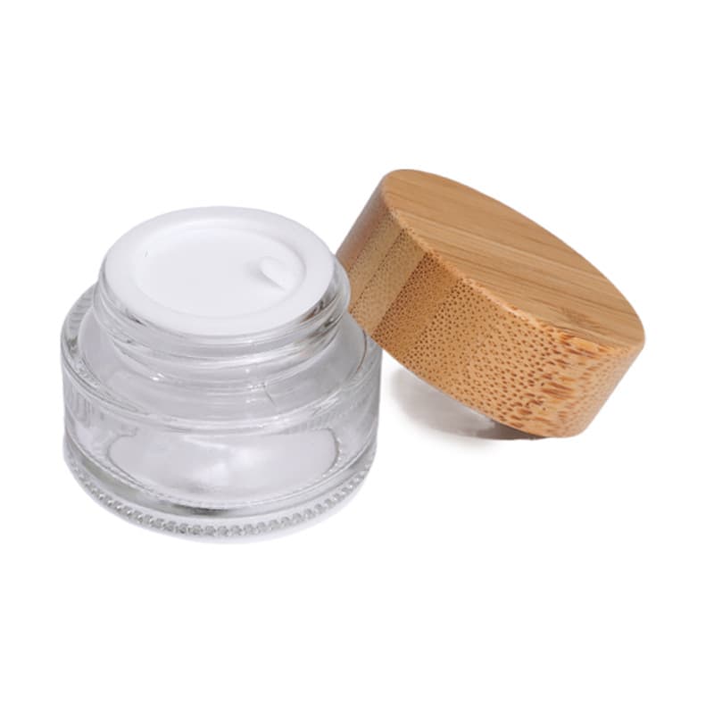 Round glass jar cosmetic jar with solid wood bamboo lid