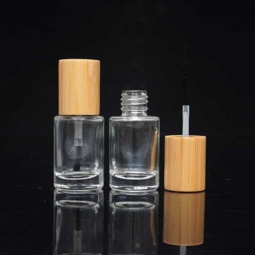 Solid wood bamboo nail polish glass bottle with nail brush