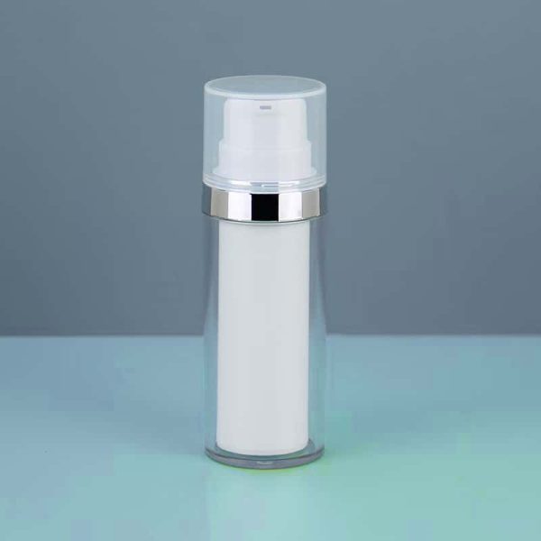 Clear white silver plated high quality round skin care cosmetics plastic bottle