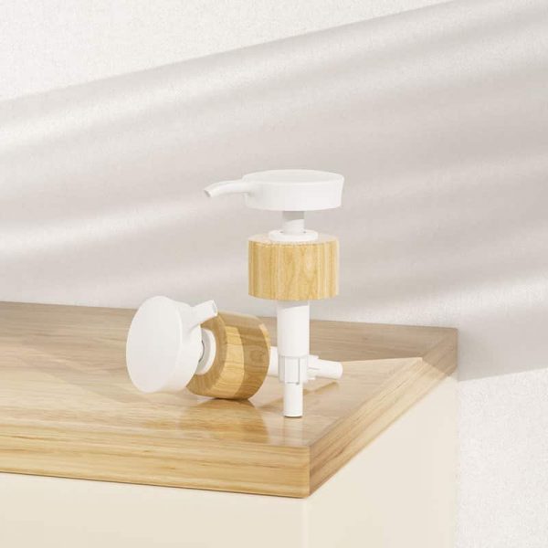 Custom Bamboo Wood With Screw Cap Dispensing Pump Personal Care Bamboo Wood Dispenser Emulsion Pump Head