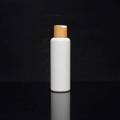White empty bamboo lid plastic container with disc top lid