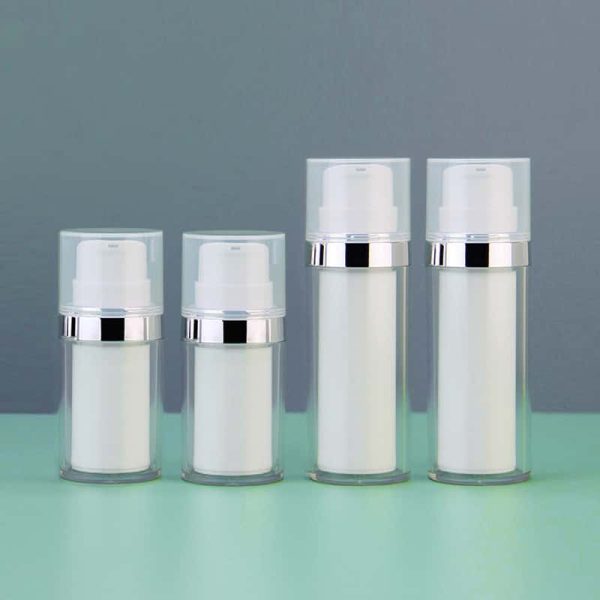 Clear white silver plated high quality round skin care cosmetics plastic bottle