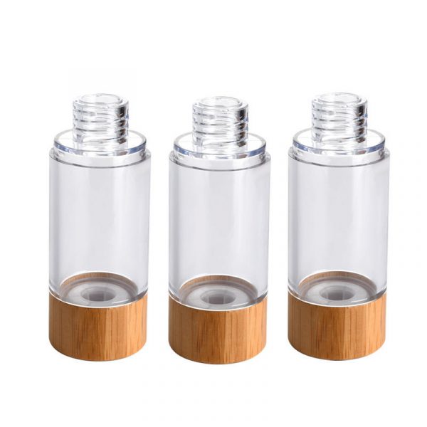 High grade cosmetic packaging natural bamboo wood lotion pp spray 15ml-100ml nozzle vacuum bottle