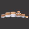 15ml-200ml frosted glass bottle with bamboo lid cosmetic bottle wood grain lid transparent pure bamboo rotary lid
