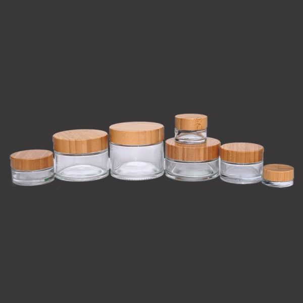 15ml-200ml frosted glass bottle with bamboo lid cosmetic bottle wood grain lid transparent pure bamboo rotary lid